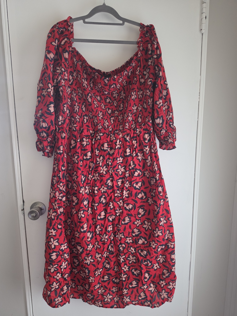 Red Floral Off-Shoulder Midi Dress Plus 2X